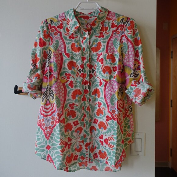 Boden linen floral shirt 4P 4 petite - Picture 5 of 16